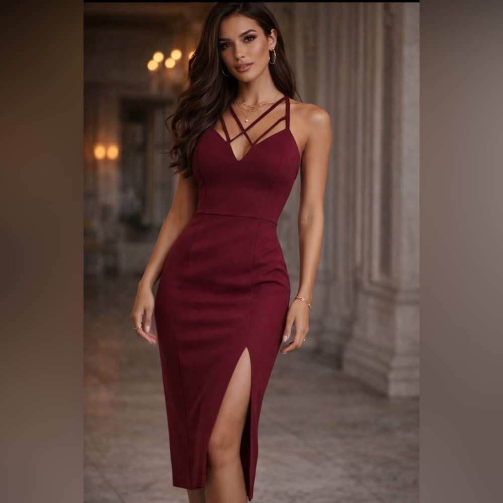 Elegant Burgundy Strappy Dress